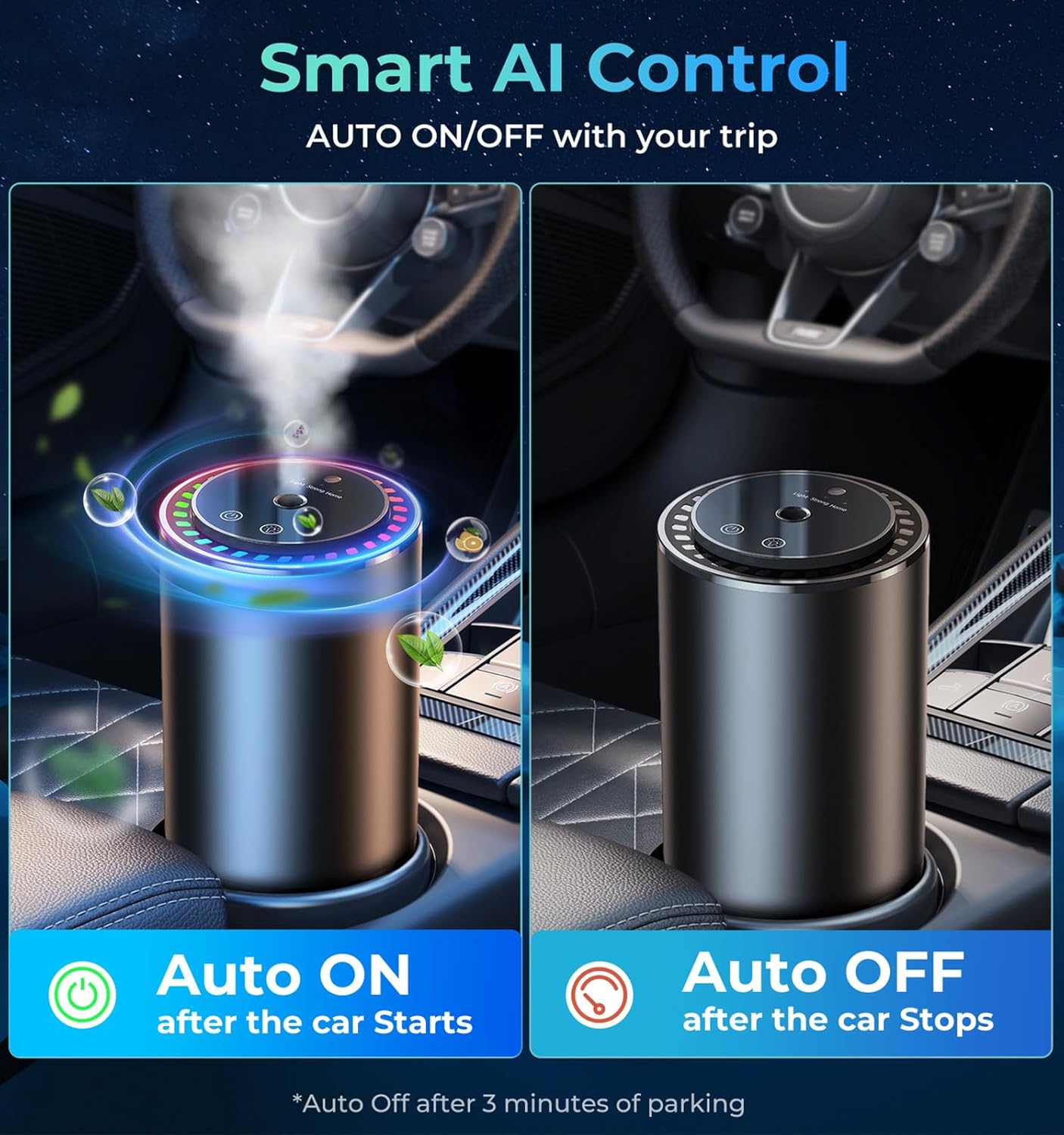 【Smart Misting Freshener·AI Auto On/Off】AREDAN Essential Oil Car Air Diffuser｜Wireless Battery Powered｜Long-Lasting Scent｜Ultra-Quiet｜Romantic Star Projection｜Home & Car Use｜Ideal Gift