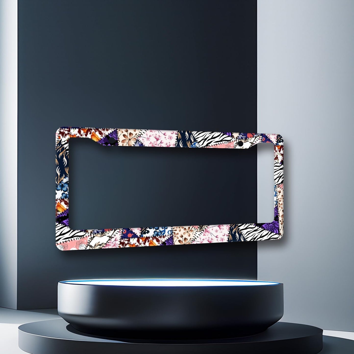 Abstract Art Flowers License Plate Frame Colorful Floral License Plate Holder Stainless Steel Funny Design 12.3" x 6.3"Compatible with Standard License Plate for USA Canada