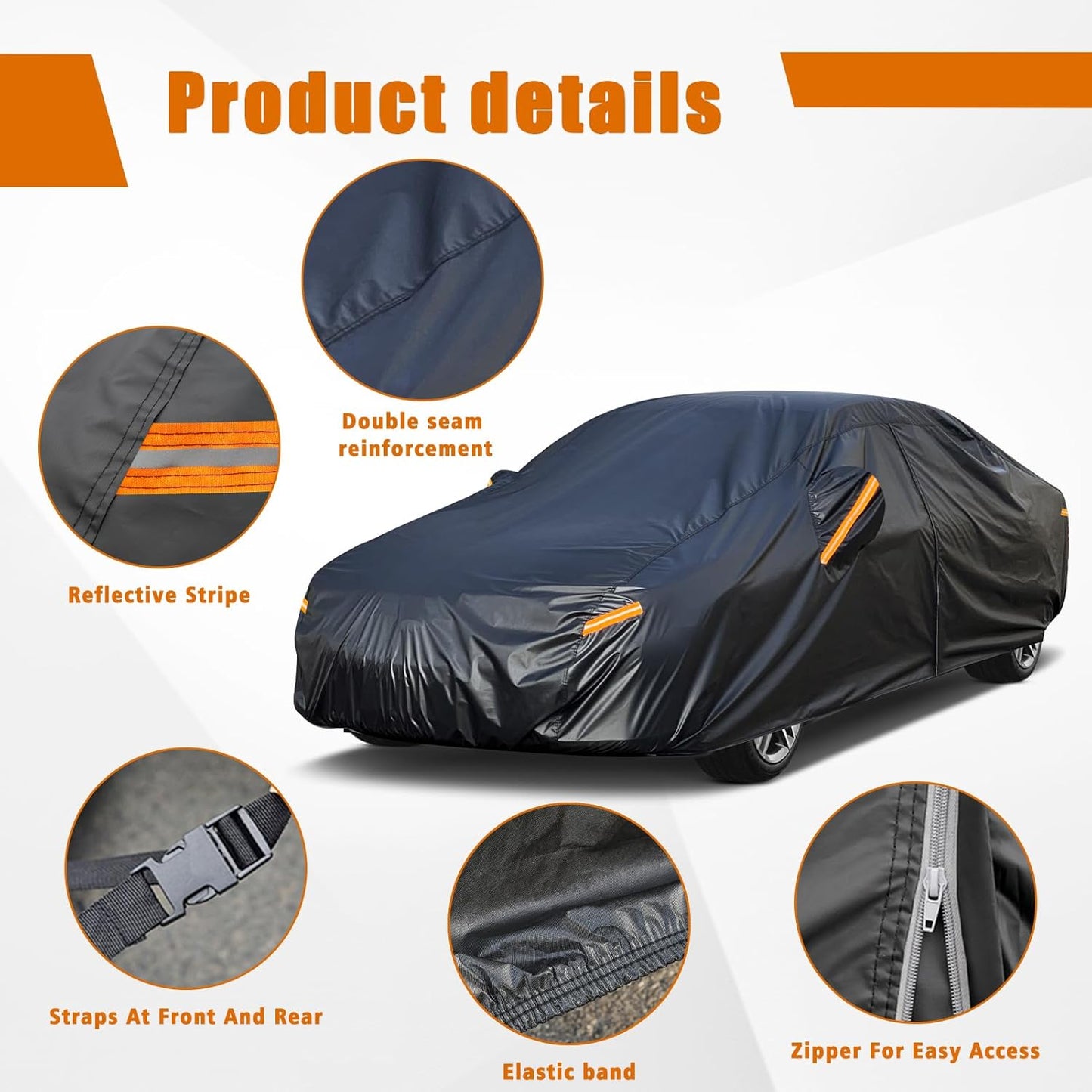 kayme 7 Layers Car Cover Custom Fit for Honda Accord Sedan/Coupe (2001-2025) Waterproof All Weather for Automobiles, Outdoor Full Cover Rain Sun UV Protection with Zipper Cotton/Black