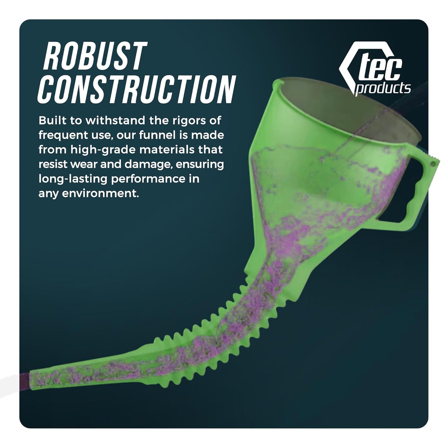 FlexAll Long Flexible Funnel for Automotive Use - Durable Nitrile Rubber - Ideal for Car Oil Change, Transmission Funnel Fluid, Diesel, Fuel, Gas - Made in USA - Green (16 x 5 Inches)