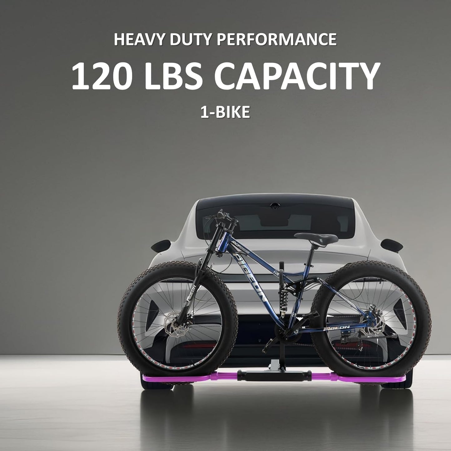 Trailer Hitch Bike Rack for Car 1 Bike, E Bike Carrier Hitch Mount, Fat-Tire Ebike Rack for Tow Hitch, Fits 2" Inch Receiver for SUV Truck Van (1 Bike - 120 Lbs Cap - Purple)