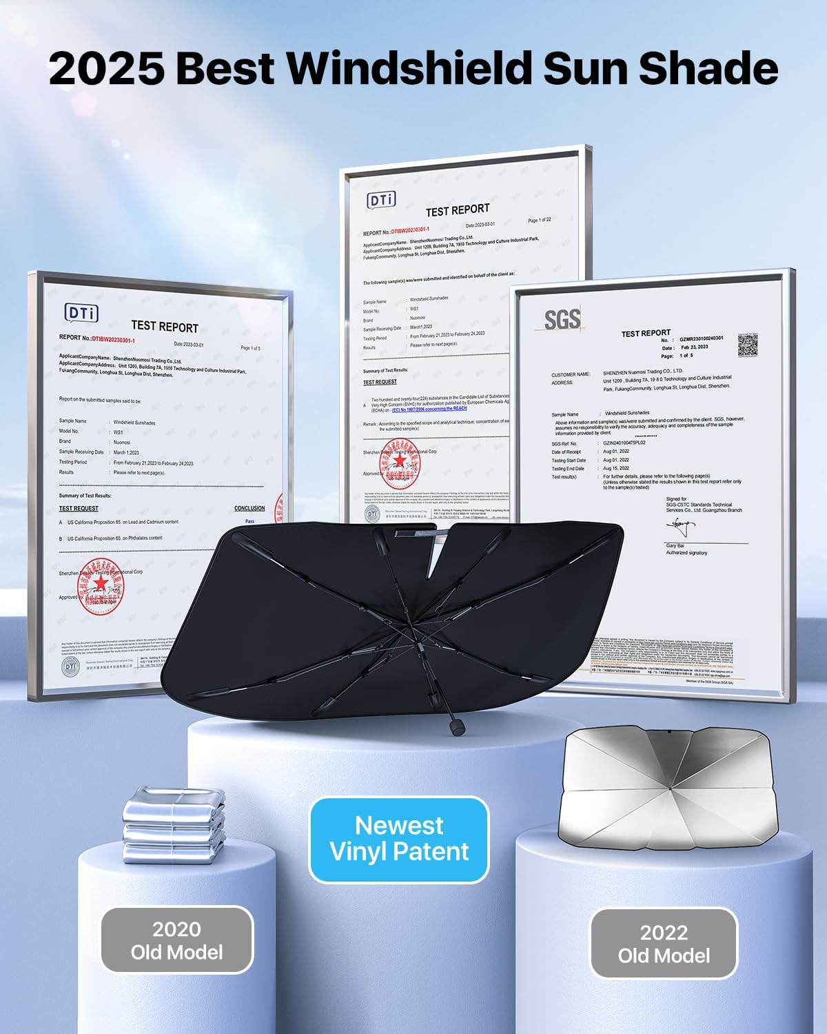 Windshield Sun Shade Umbrella for Car - [Vinyl Coating Heat Shield] Protect Car from Sun Rays & Heat Damage Keep Cool and Protect Interior Large (61" L x 35" W)