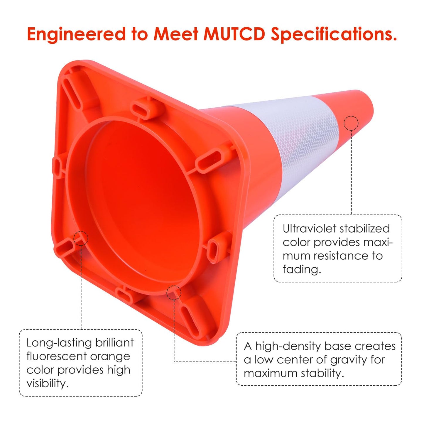 Overall Fluorescent Orange Red Integrated Traffic Cones, Road Cones for Parking Lot, Sport & Driving Training, Road Safety, Construction Events (18" Cone-8Pack)