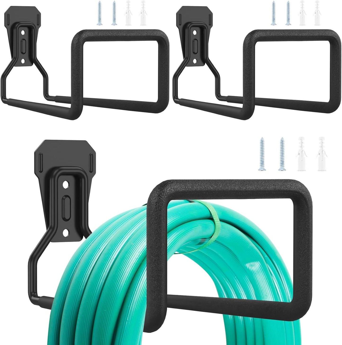 3PCS Metal Garden Hose Hook Heavy Duty Water Hose Hook Wall Mounted Garage Hook Sturdy Storage Bracket Stand Organizer 120lbs for Water Extension Cords Black