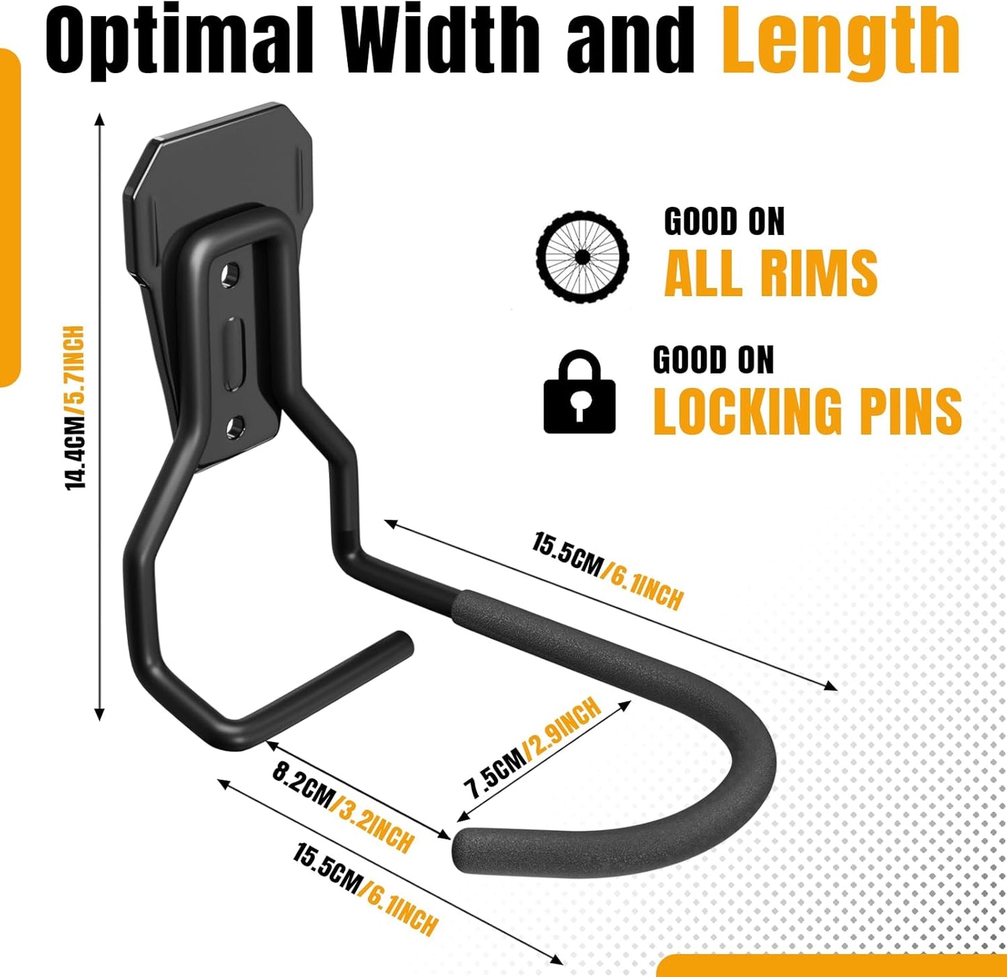 Wall Mount Bike Hooks Bike Hooks for Garage Vertical Bike Hanger for Indoor Use Heavy Duty with 8mm Thick Steel Frame 4PCS Storage System Black