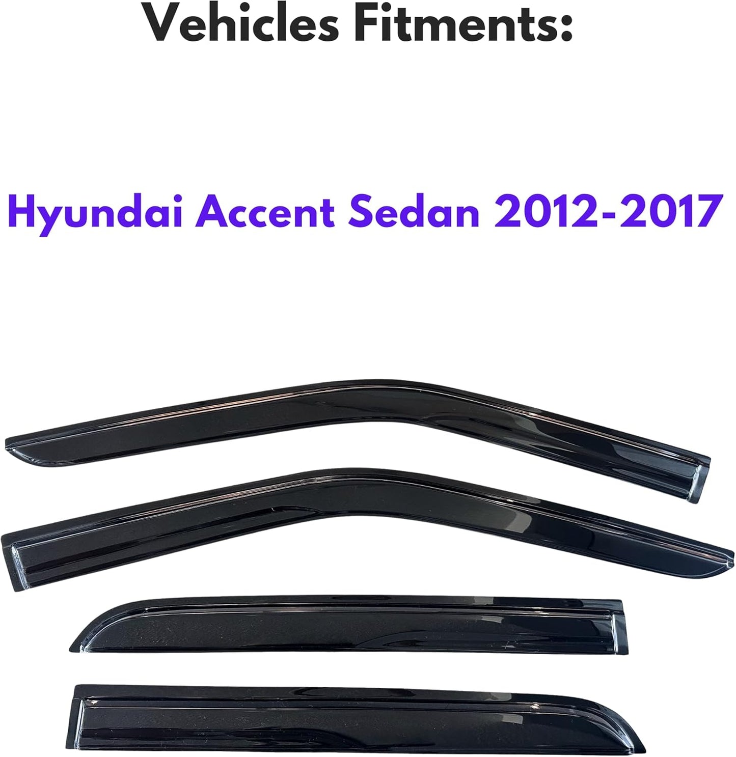 KPY Window Visor Compatible with Hyundai Accent Sedan 2012-2017, 4PC Rain Guard Side Window Vent Deflectors Tape-On Mugen Style, 2012 2013 2014 2015 2016 2017