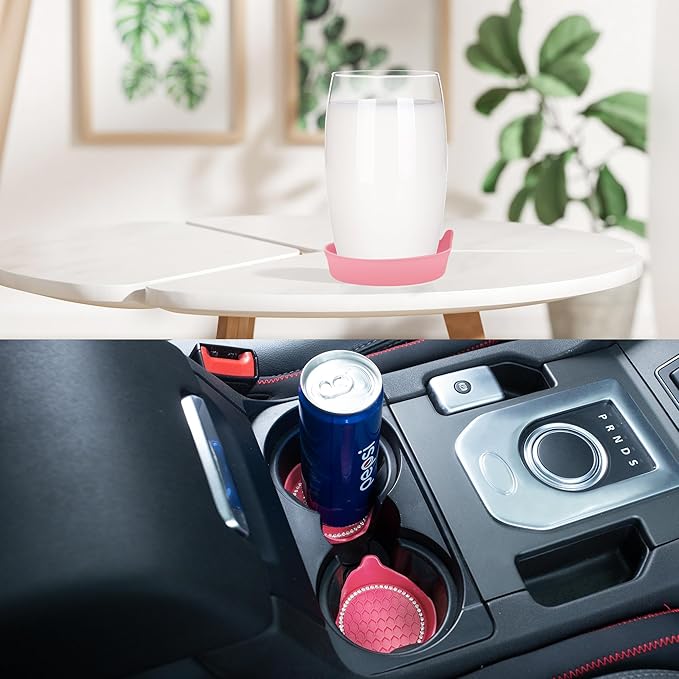 Amooca Car Cup Coaster Universal Non-Slip Cup Holders Bling Crystal Rhinestone Car Interior Accessories 2 Pack Peach Pink