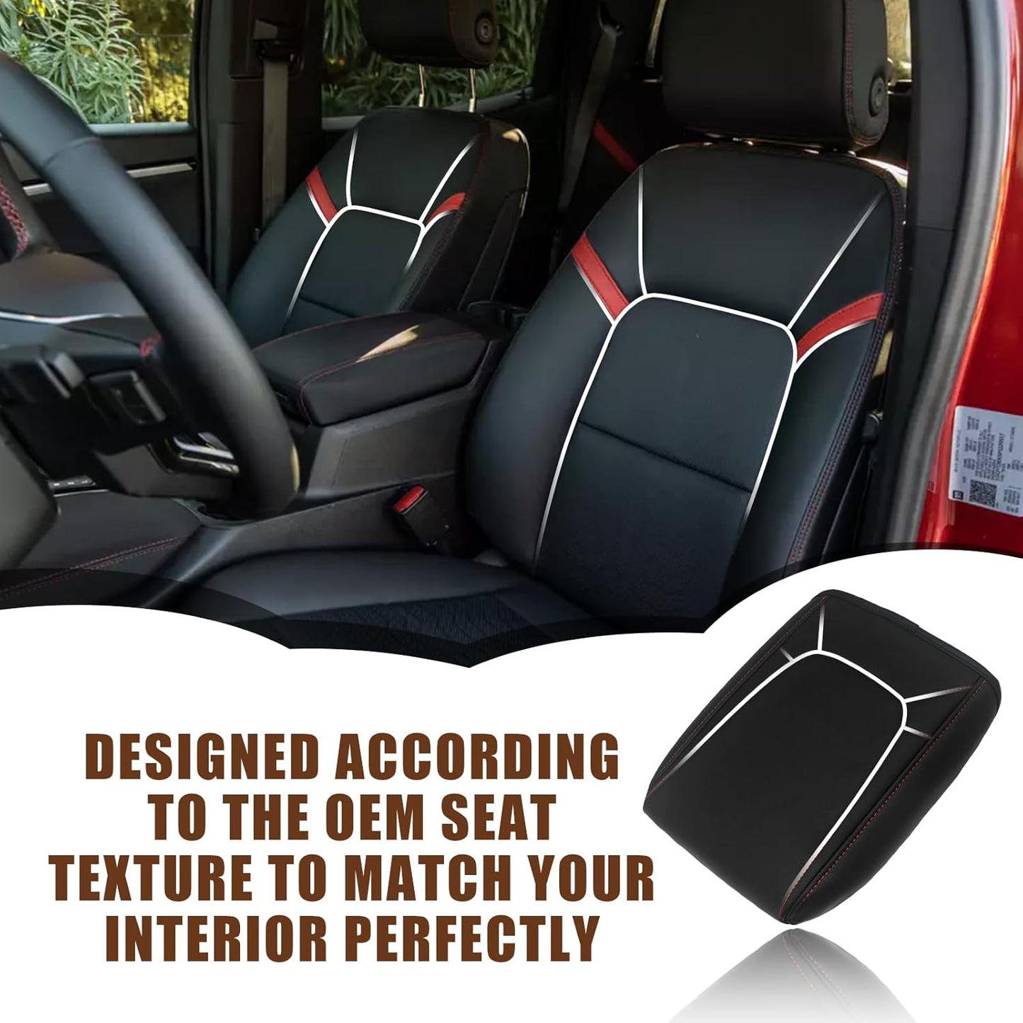 Muslogy Center Console Armrest Cover Compatible with Chevy Colorado/GMC Canyon 2023 2024 2025 ZR2 Z71 Trail Boss LT WT Elevation AT4 Denali AT4X Accessories Regular Thick(Red Stitching)