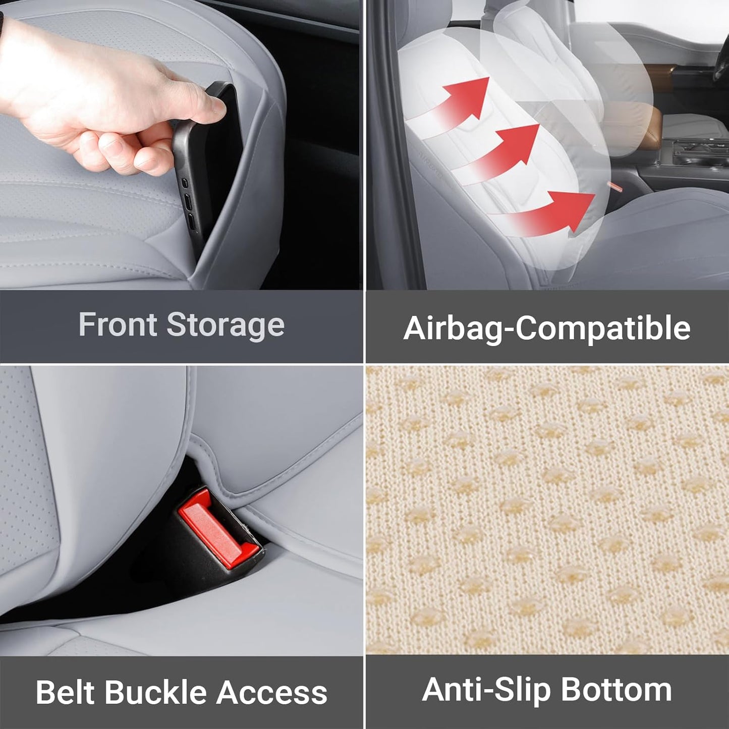 Coverland Custom Car Seat Covers Compatible with Ranger Super Cab, SuperCrew Cab - Premium Leather Non-Slip Memory Foam Waterproof Interior Protector Full Set-Gray [See Size Chart-Size X120]