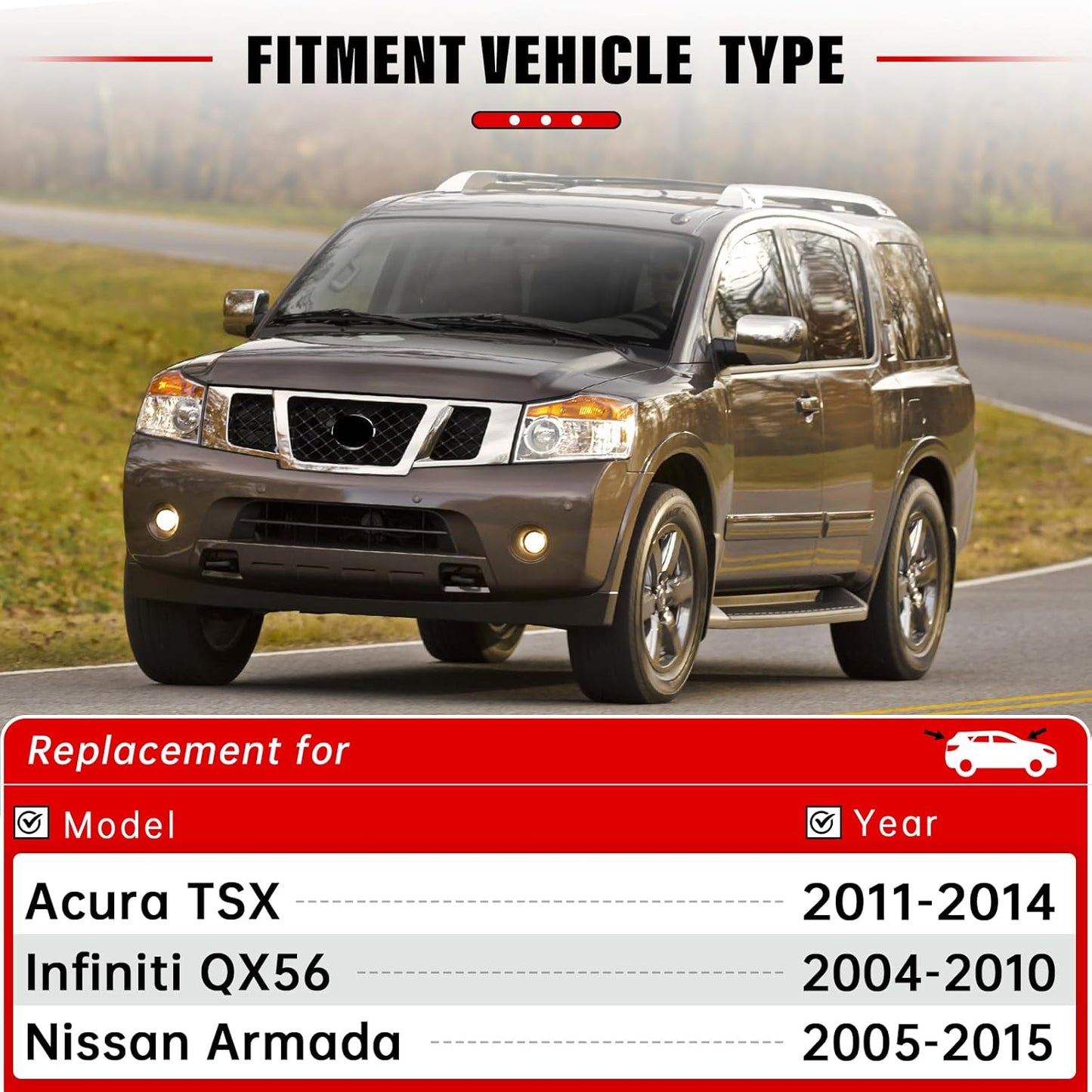 Windshield Wiper Blades Replacement for 2005-2015 Nissan Armada Original Factory Quality Front Rear Wipers Blade Set for My Car - 24" 22" 12" (Pack of 3)