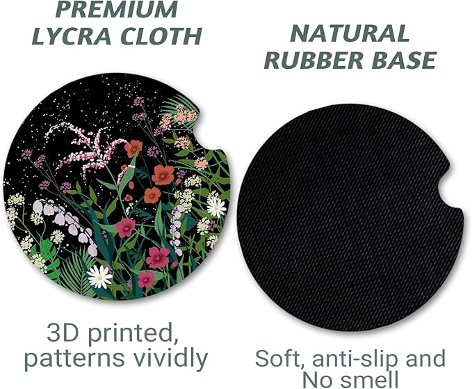 Car Coasters for Cup Holders，2.75" Anti Slip Rubber Mat with A Finger Notch, 2 Pack Car Cup Holder Coasters for Car Interior Accessories for Women Men Flower