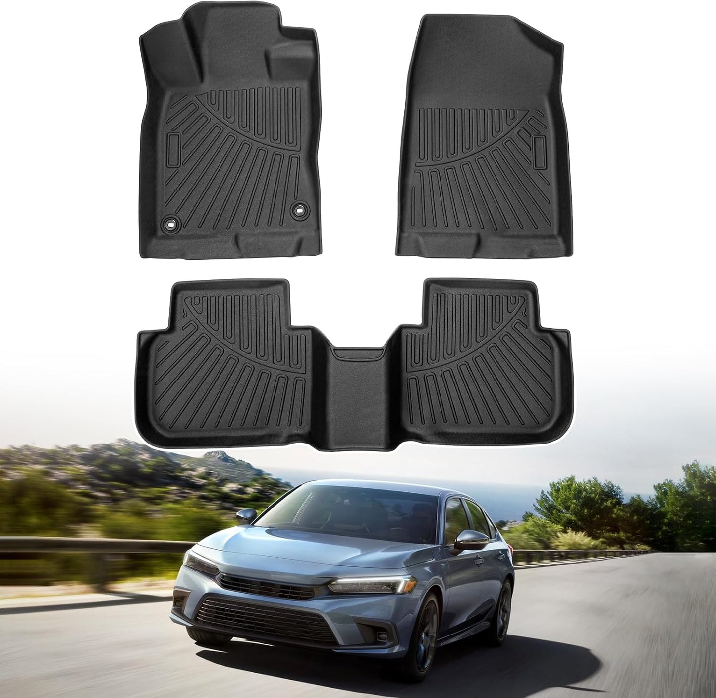 Powerty Floor Mats for 2022-2025 Honda Civic/2023-2025 Acura Integra Accessories All Weather Floor Liner 3D TPE 1st & 2nd Row Floor Mat Heavy-Duty Floor Liners