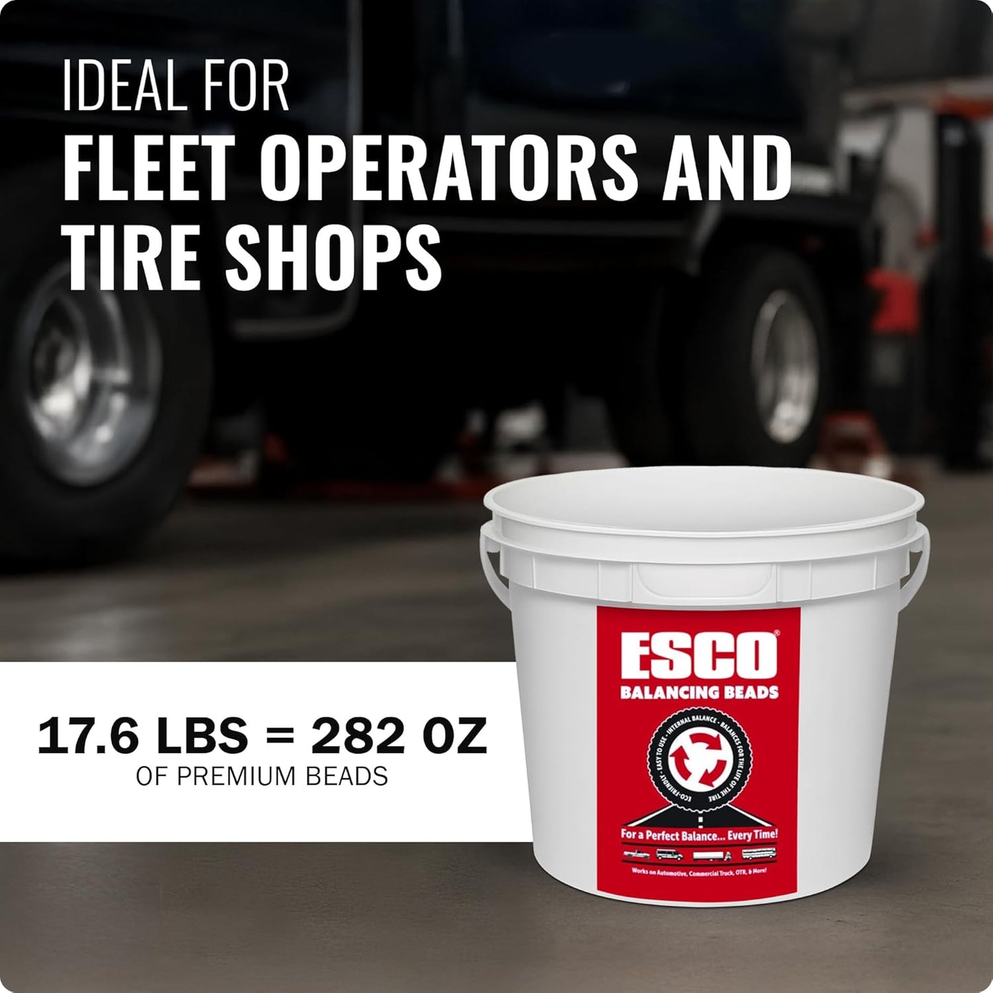 ESCO Tire Balance Beads – 17.6 lb Bulk Bucket (Model 20466C) | Reusable Ceramic Balancing Beads for Truck, RV, Motorcycle, Trailer & Car Tires | Reduces Vibration & Improves Tire Life