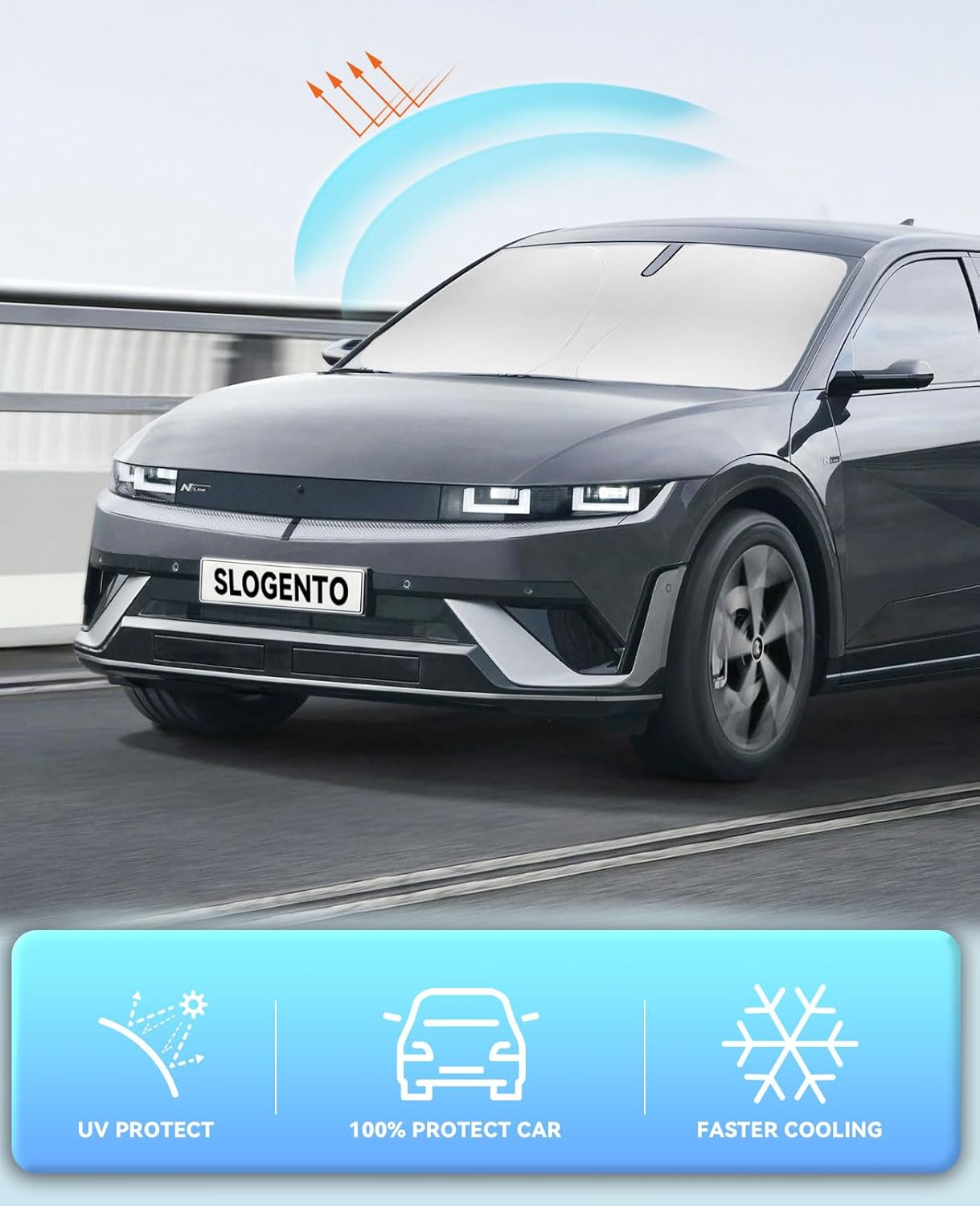 Sun Shade for Ioniq 5 Windshield Sunshades for Hyundai Ioniq 5 2022-2024 2025 Ioniq 5 Windshield Cover Front Window Shields 240T Silver Coating Protector Sun Visor Blocks UV Rays Car Accessories