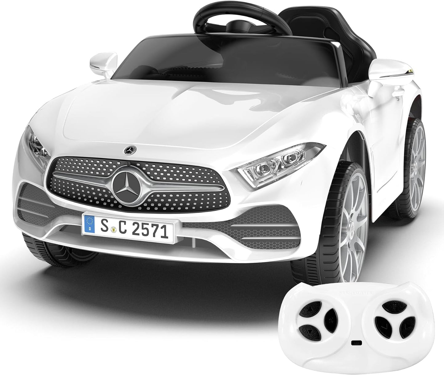 12V Kids Ride On Car with 2.4G Remote Control,Battery Powered Electric Car Ride On Vehicle Double Doors, 5 Point Safety Belt,LED Light (SC-White)