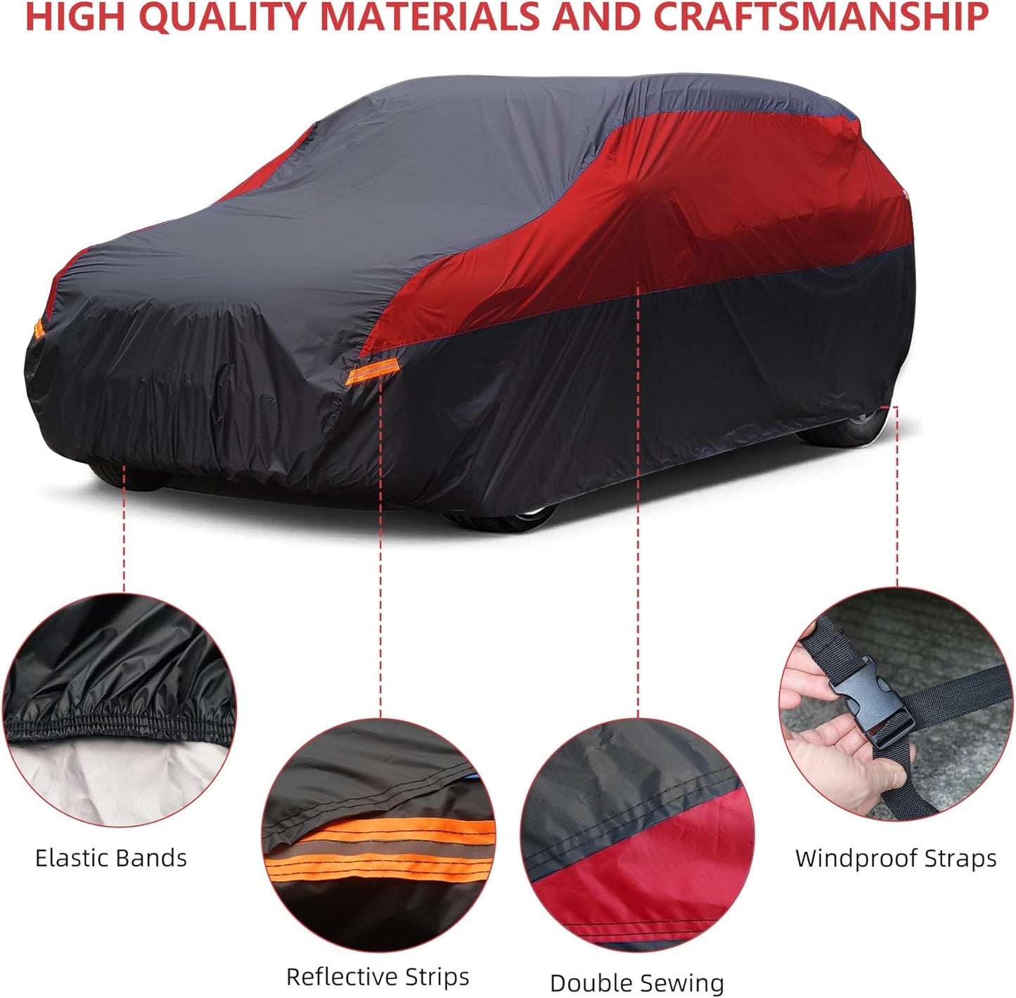 SUV Car Cover Waterproof All Weather,Cover Full Exterior Cover Windproof Outdoor Full Car Cover UV/Snow/Hail/Dust Protection Fit SUV Jeep-Length 182" to 190"