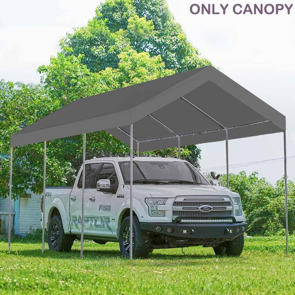 12'x20' Upgraded Carport Replacement Top Canopy Cover for Car Garage Shelter Tent Party Tent with Ball Bungees Grey (Only Top Cover, Frame is not Included)