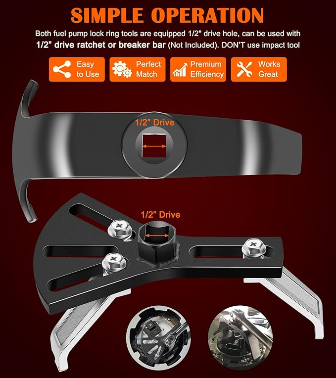 5.31" to 7.17" Adjustable Fuel Pump Lock Ring Tool + 6599 Fuel Tank Lock Ring Tool - Fuel Tank Repair Tools Set Works for Most Automotive Fuel Pump Locking Ring Like for Benz BMW Ford Nissan Volvo