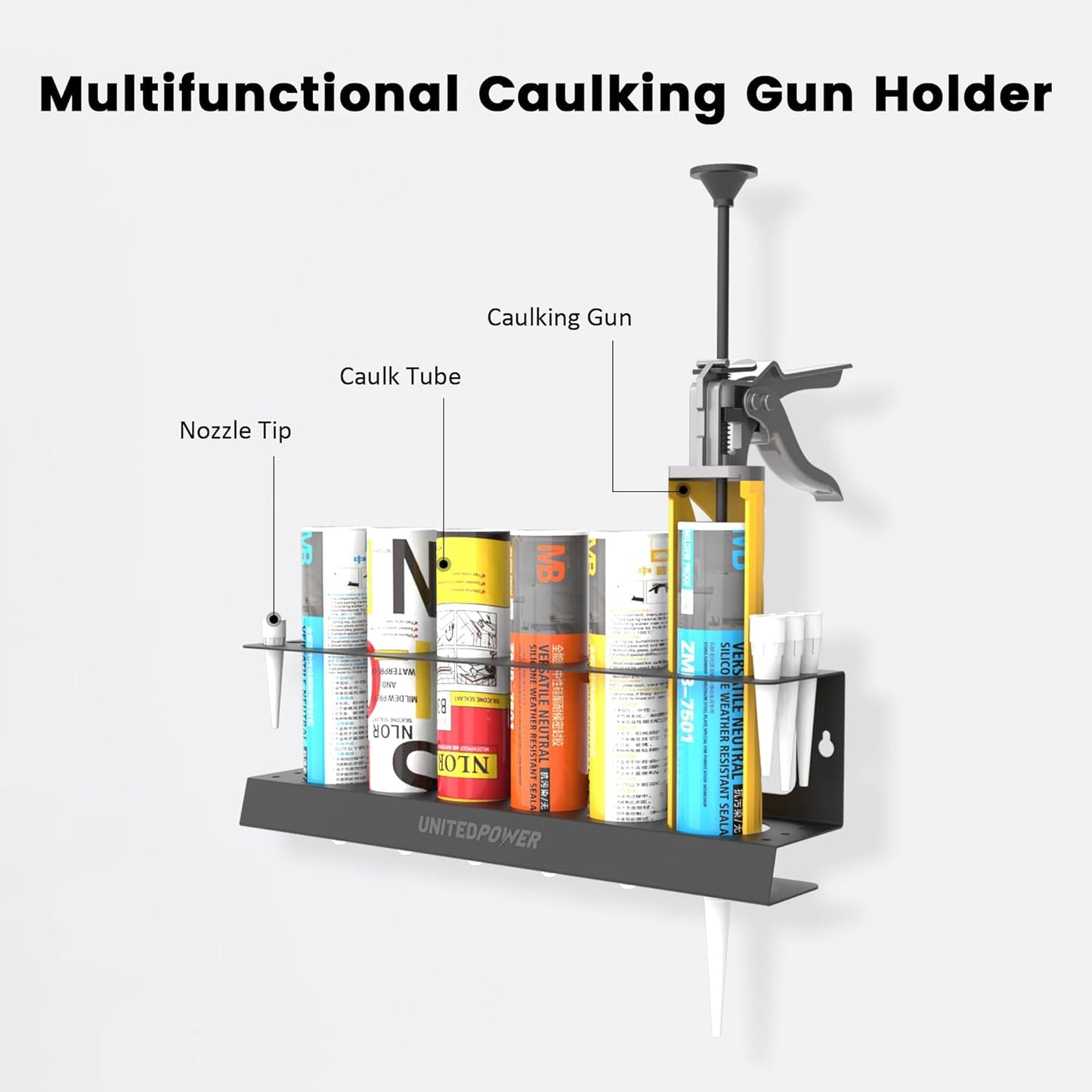 UNITEDPOWER Caulking Gun Holder, Wall Mount Hand Caulking Gun Storage Rack, Organizer for Workshop, Shop, Garage