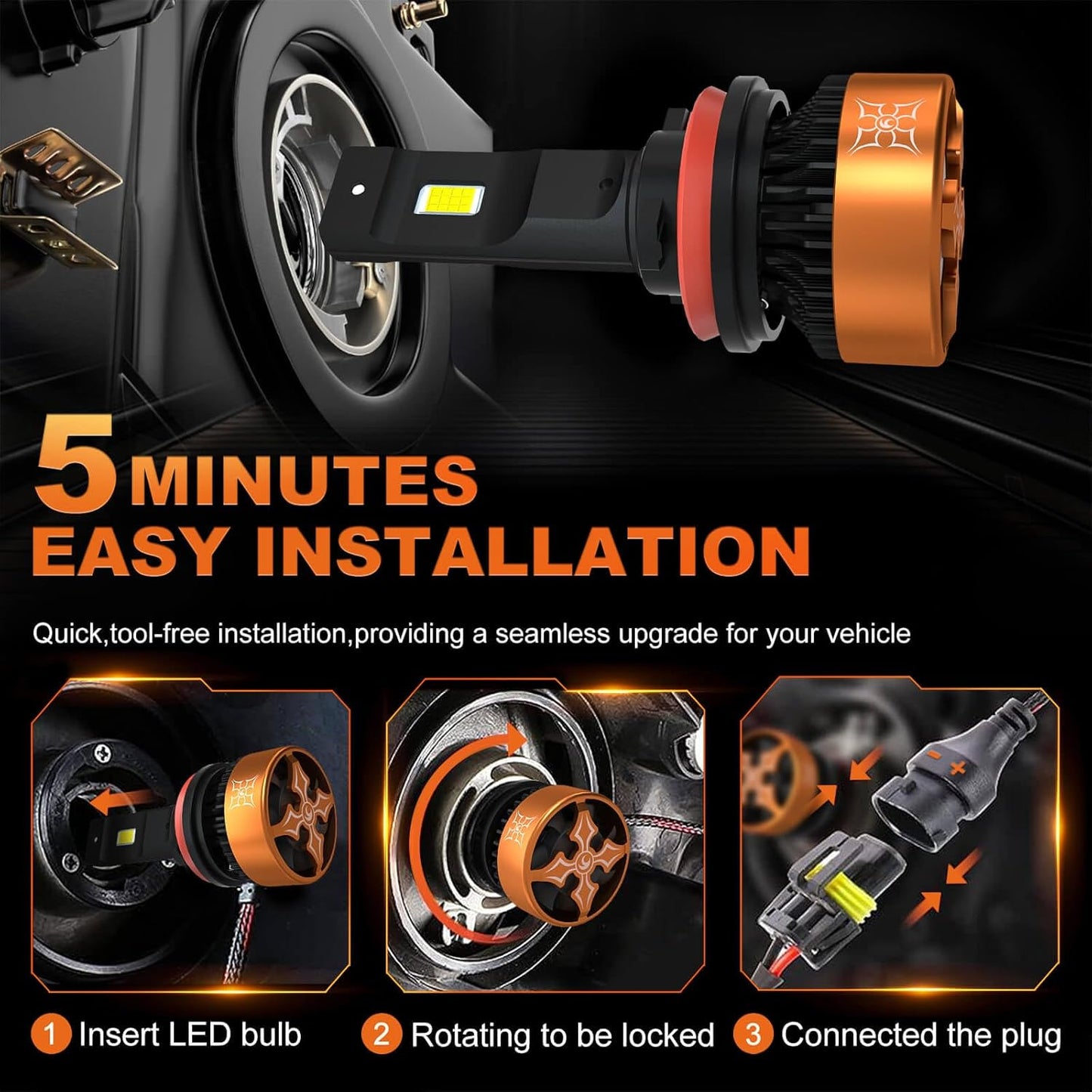 HIKARI WINGS 9012 HIR2 LED Fog light, 30000LM Pure White 6000K LED Bulbs, Plug & Play IP68 Waterproof Pack of 2