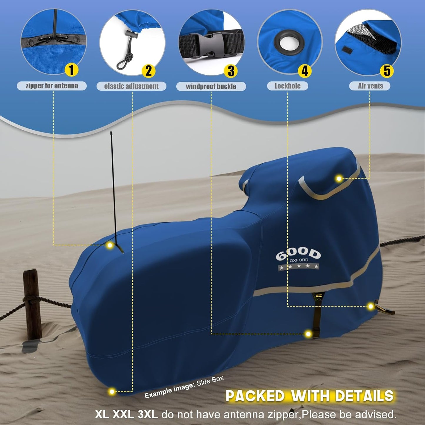 Rosefray Motorcycle Cover with Side Box Heavy Duty 600D Waterproof for Touring Models Harley Davidson Road King,Road Glide,Street Glide, Electra Glide,Low Rider-ST Indoor & Outdoor Storage Blue