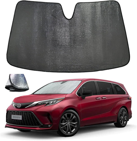 Windshield Sun Shade for 2021-2024 Toyota Sienna L LE SE XLE Limited Van Minivan - 5-Layer Bubble Foldable Front Window Shade Sun Visor Accessories - Blocks Heat & UV Rays
