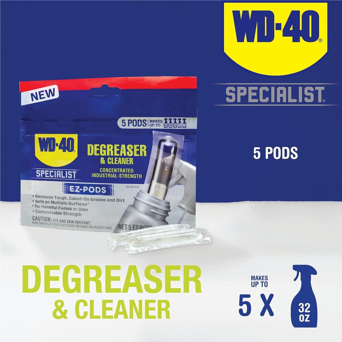 WD-40 Specialist Degreaser and Cleaner EZ-PODS, Customizable Industrial-Strength Concentrate, Multi-Surface Cleaning Solution, Cleans and Degreases BBQ, Patio Cleaner,1-Pack of 5 PODS