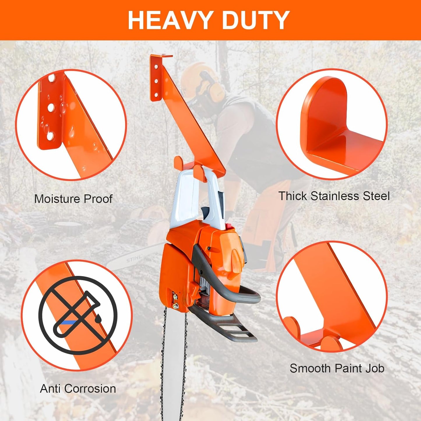 3 in 1 Chainsaw Holder 10" - Heavy Duty Chainsaw Wall Mount, 10 Gauge Steel Chain Saw Hanger for Garage Organization, Hefty Rack Storage Organizer for Chainsaw Accessories and Tools, 180 Lbs Capacity