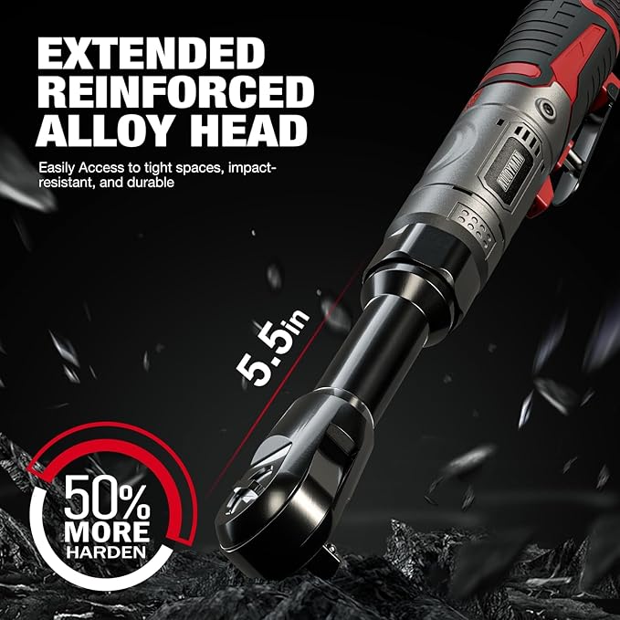 Alloyman 3/8" Cordless Ratchet Wrench Set, 60FT-LBS(80N.m) Electric Ratchet, 12V Extended Power Socket Wrench Set with Variable Speed, 6 Sockets, LED Light, 1/4" Adapter,1/2" Adapter,2 Batteries