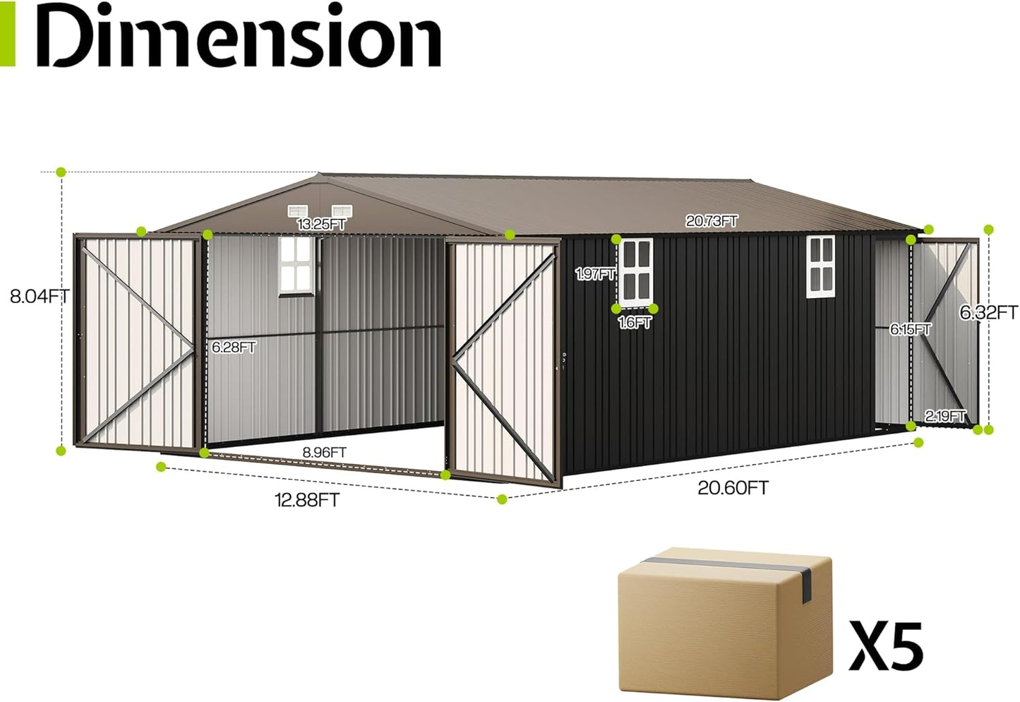 Jocisland 13.2x20.7x8 FT Heavy Duty Carport, Metal carport with 2 Lockable Doors & 4 Windows, Carport Canopy for for Truck, Car, Garbage Can, Tool, Lawnmower, Grey
