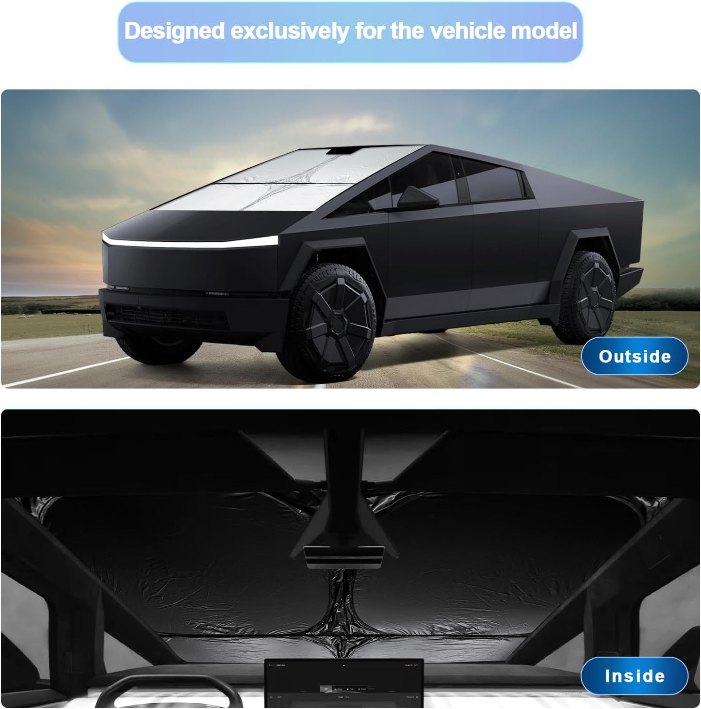 SXCY for 2024 2025 Tesla Cybertruck Windshield Sunshade for Tesla Cybertruck 2024 2025 Accessories 2025 Cybertruck Sunshade Foldable Sun Shield 2025 Cybertruck Sun Shade Sun Protector Block UV Rays