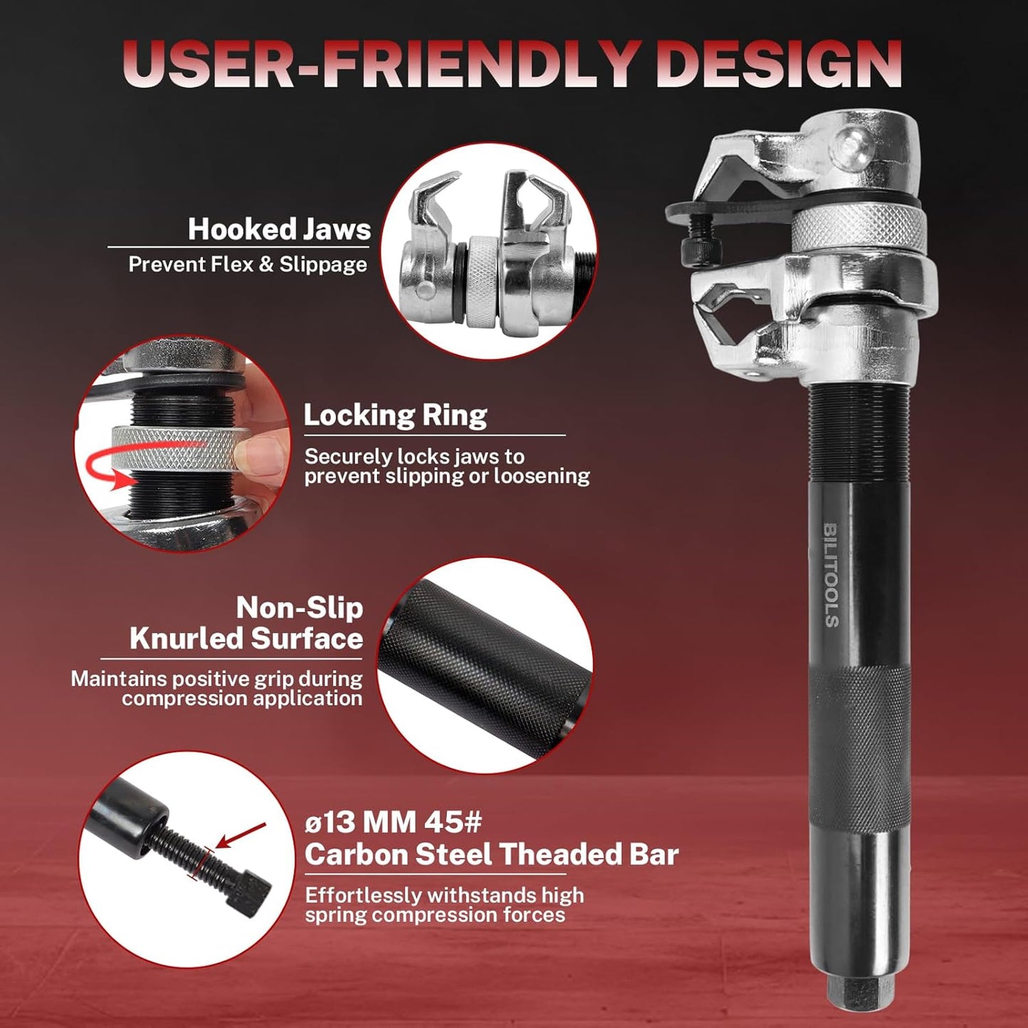 BILITOOLS 2-Piece Coil Spring Compressor Tool Heavy Duty Macpherson Strut Spring Compression Set with Safety Jaws and Holder, Max Load.2645LB