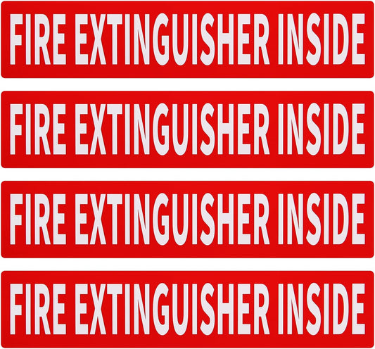 Madrigal Fire Extinguisher Inside Sticker Sign,4Pack 12x2.5" Self-Adhesive Vinyl, Weatherproof & UV Protected for Cars, Trailers, Rv's, Trucks and Vehicles, Red on White