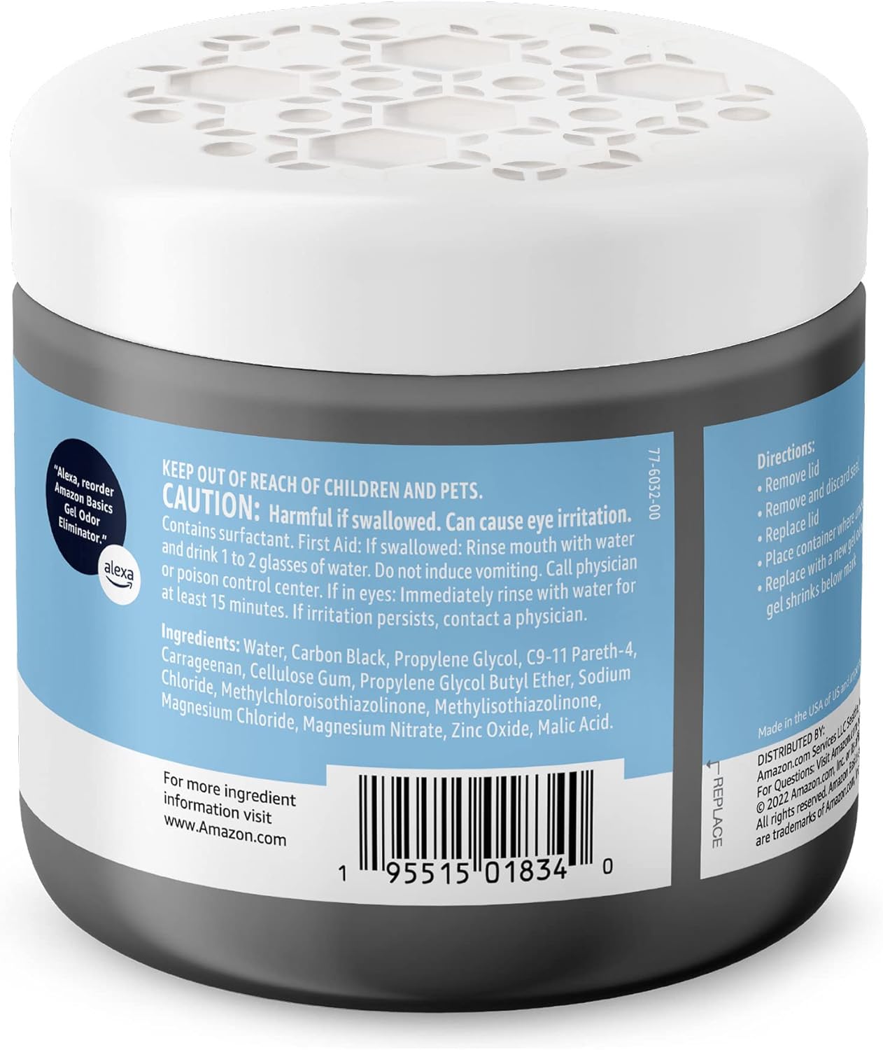 Amazon Basics Gel Odor Eliminator, Activated Charcoal, Fragrance Free, 17 Oz, Pack of 1