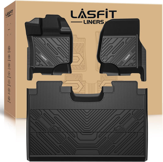 LASFIT Floor Mats for Ford F-150 2015-2025 | F150 Lightning 2022-2025 SuperCrew (Rear w/o Fold Flat Storage) Carpet Floor All Weather Protector TPE Truck Liners- 1st & 2nd Row, 3pcs Black