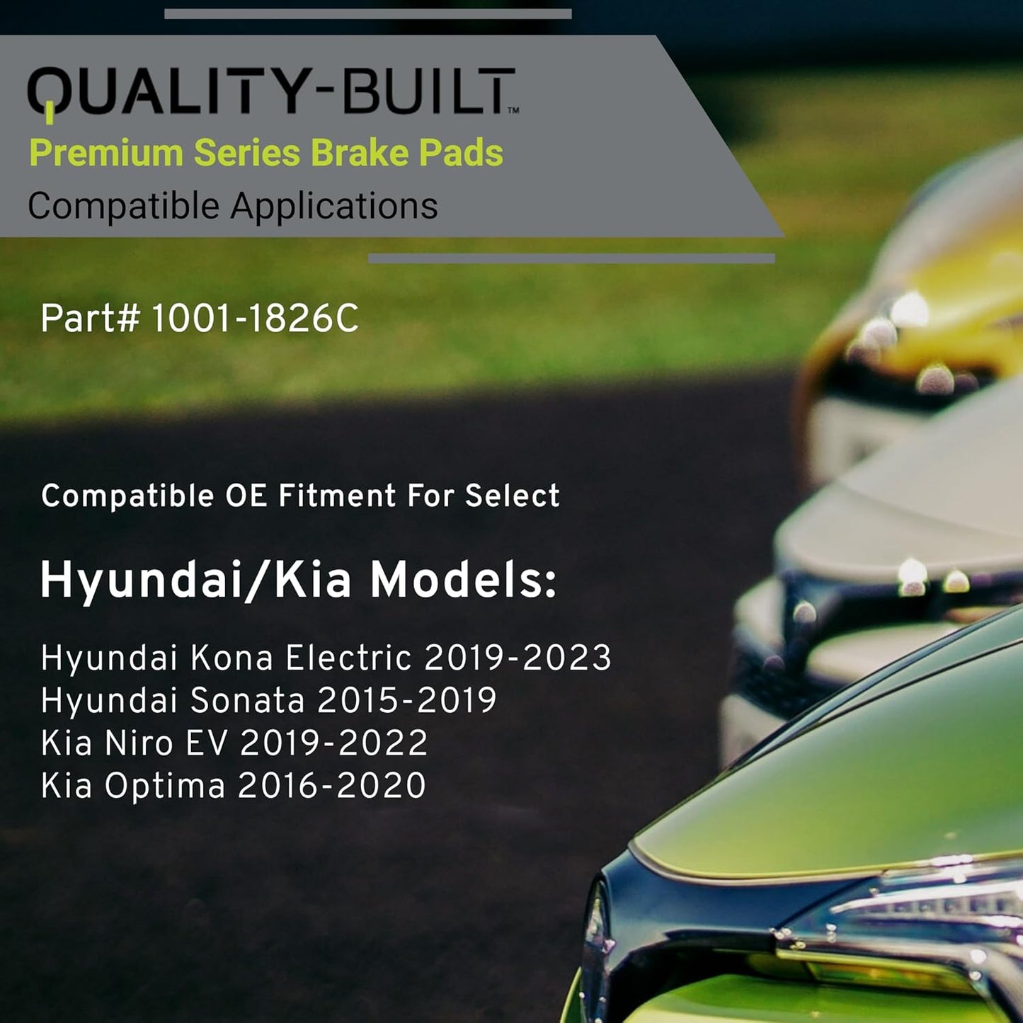 Premium Ceramic Front Brake Pads (1001-1826C) Compatible with Hyundai Kona Electric 2019-2023, Hyundai Sonata 2015-2019, Kia Niro EV 2019-2022, Kia Optima 2016-2020