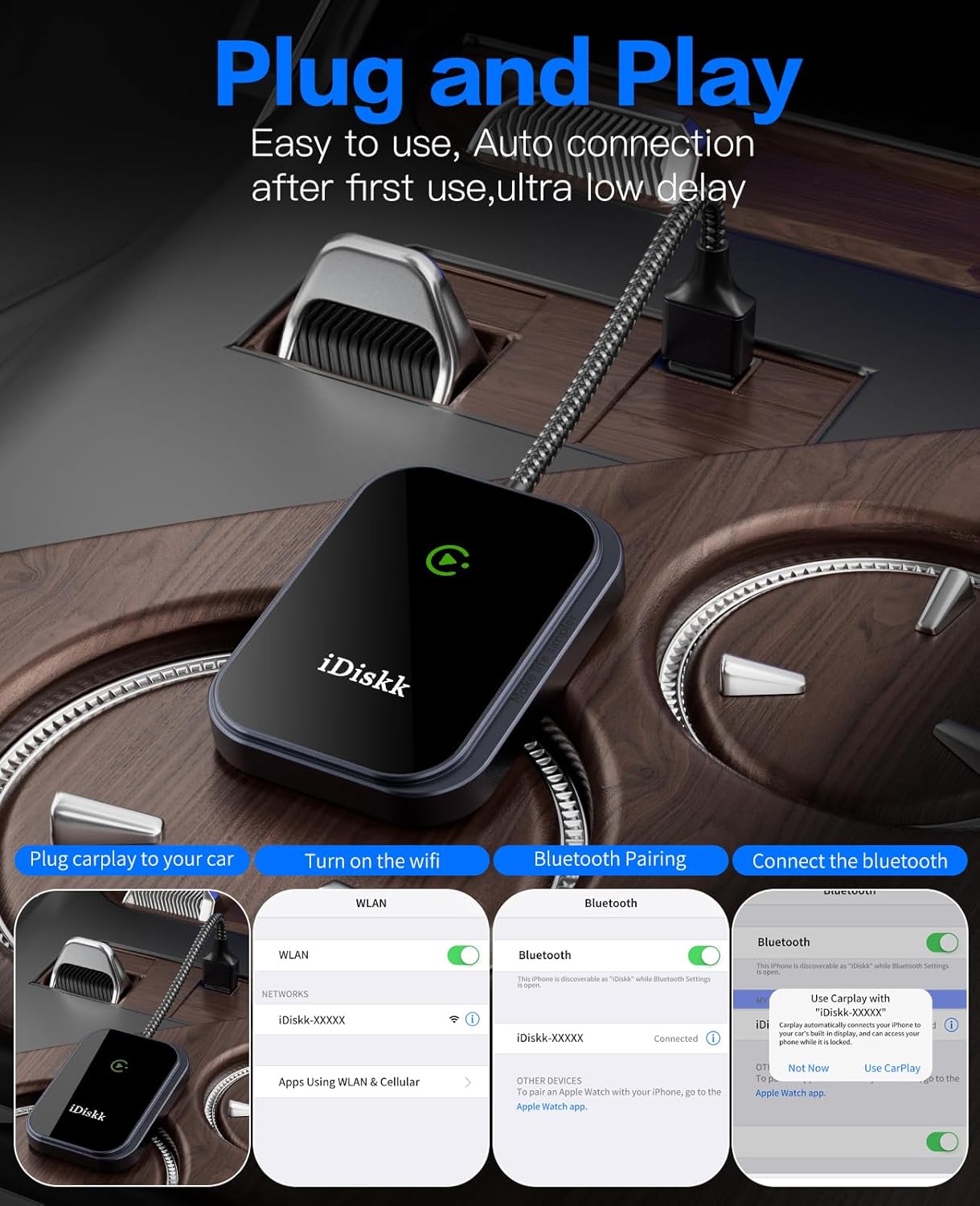 Wireless CarPlay Adapter for iPhone and iOS 10+, Multi-User Seamless Connection for Convert Wired to Wireless Car Play Adapter, 2025 Upgraded No Latency with USB C