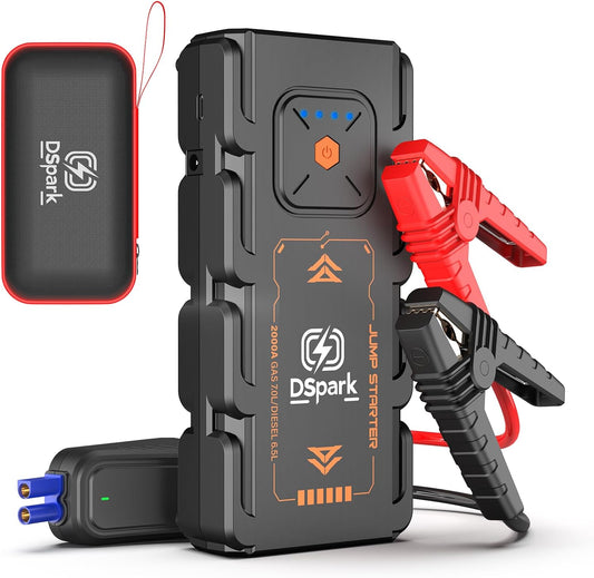 G21C Battery Jumper Starter Portable 2000A Car Jump Starter Portable Battery Booster for 7.0L Gas and 6.5L Diesel Engines 12V Jump Box with USB Quick Charge LED Flashlight and Compact Storage Case