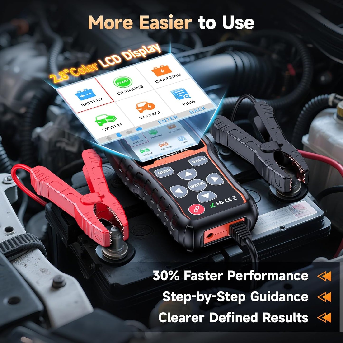 FOXWELL BT705 Plus Car Battery Tester 12V 24V Automotive, 100-2000CCA Battery Load Tester Digital Battery Analyzer Charging System Alternator Tester Cranking Checker for Car Heavy Duty Truck Marine