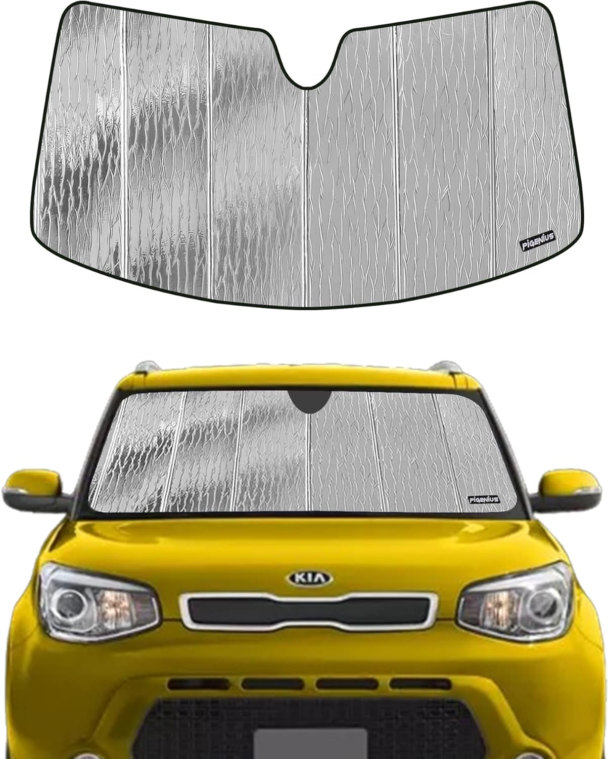 Windshield Sun Shade for Kia Soul Wagon 2014-2019,Front Window Sunshade Shield, 2-in-1 Reflective Sun Shade,Silver for Summer, Black for Winter