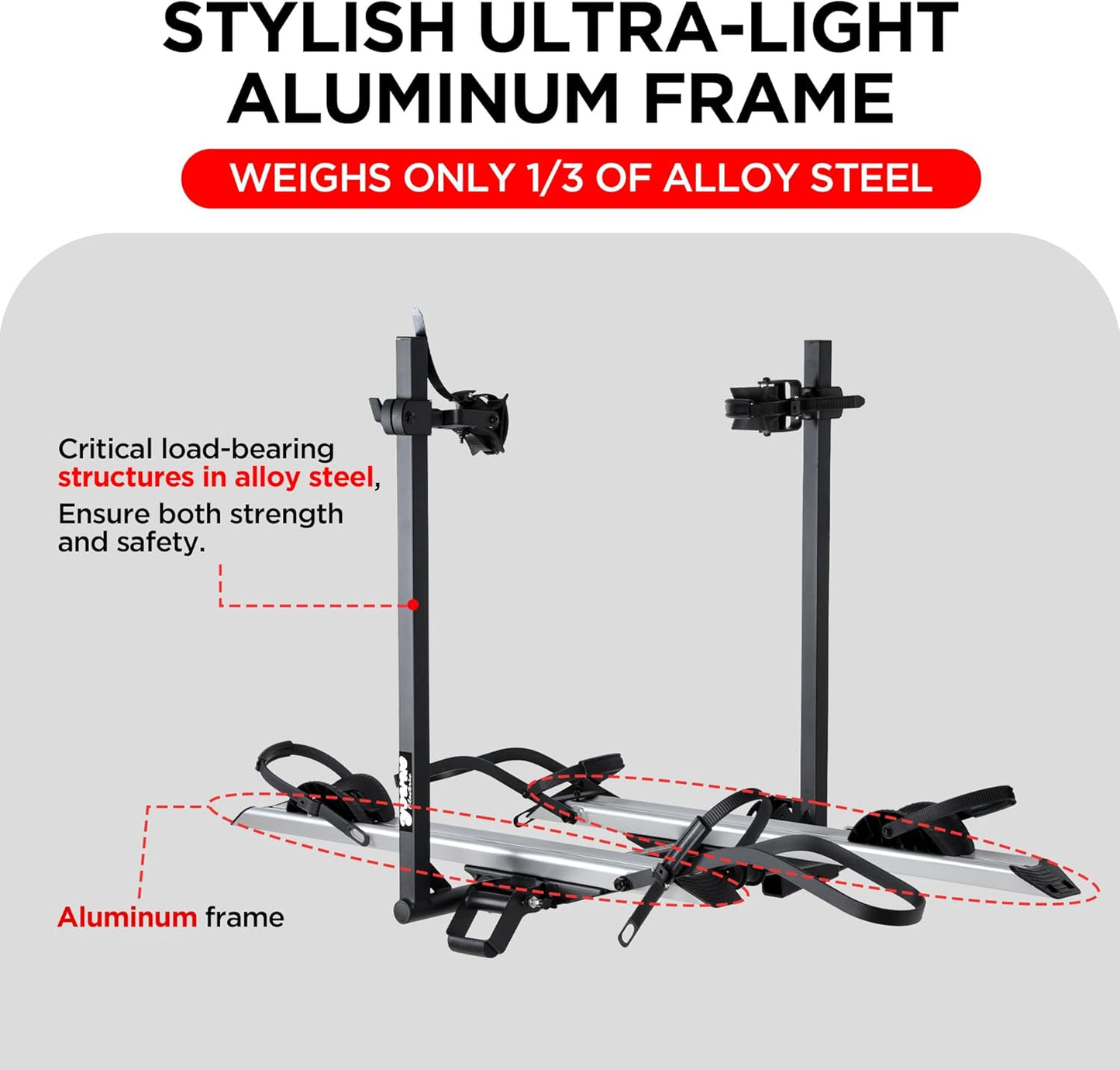 Hitch 2-Bike Rack Fellow, 200 lbs Capacity E-Bike Carrier for Cars Trucks SUVs Minivans RV, Trailer, Foldable Platform Mount, Up to 5’’ Fat Tire Bicycle for 2’’ Receiver