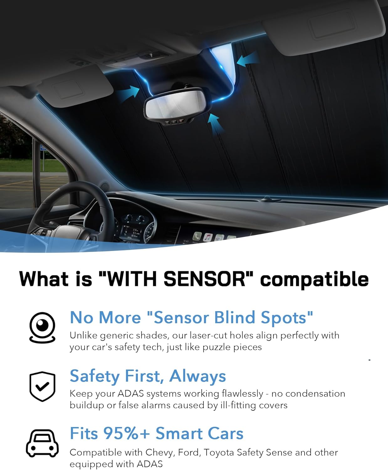 Windshield Sun Shade for Kia EV9 2024-2025,Front Window Sunshade Shield, 2-in-1 Reflective Sun Shade,Silver for Summer, Black for Winter