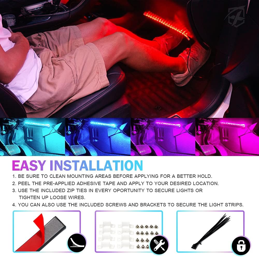 Xprite 8Pcs Car RGB LED Strip Lights, Exterior Underglow & Interior Bluetooth Lights Kit, APP Control & Wireless Remote, Music Sync, Underbody Inside Neon Ambient Lighting Strips for Cars SUV Truck