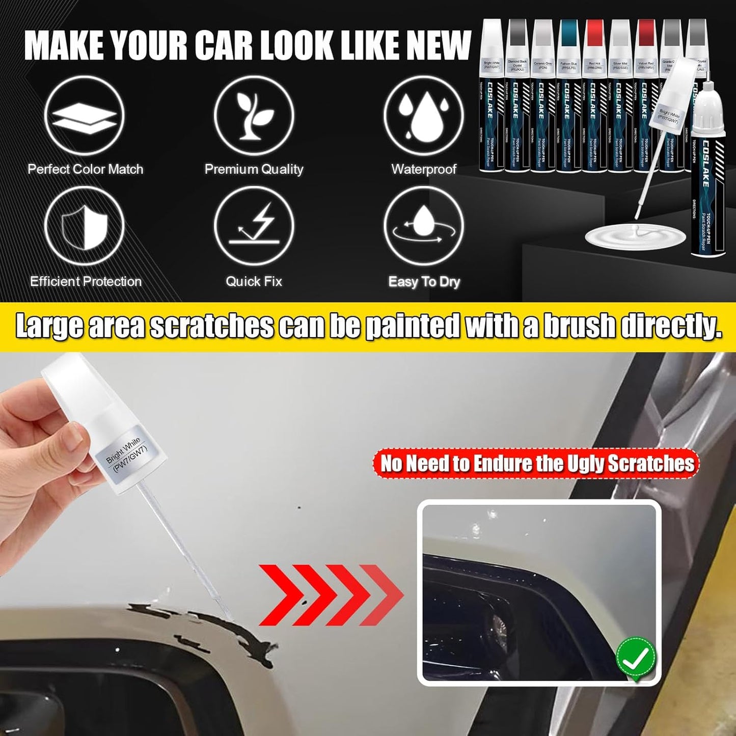 Car Touch Up Paint(Granite Crystal Metallic(PAU/LAU)) for Chrysler, Car Paint Scratch Repair Kit, Quick & Easy Solution to Repair, 2 in 1 Scratch Remover Pen with 2PCS Disposable Micro Applicators