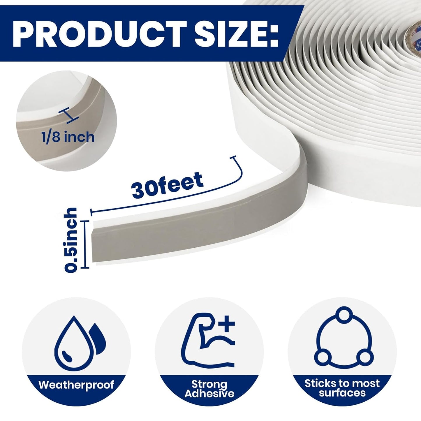 ADHES Premium Butyl Sealant Tape 1/2" x 30 'x 1/8", 2 Rolls Gray Butyl Rubber Sealant Tape for RVs, Vehicles, Marine and Home Repair – Ideal for Headlights, Windows, Doors, and Windshields