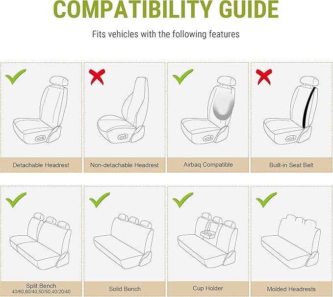 AOOG Leather Car Seat Covers, Leatherette Automotive Seat Covers for Cars SUV Pick-up Truck, Non-Slip Vehicle Car Seat Covers Universal Fit Set for Auto Interior Accessories, Full Set, Black.