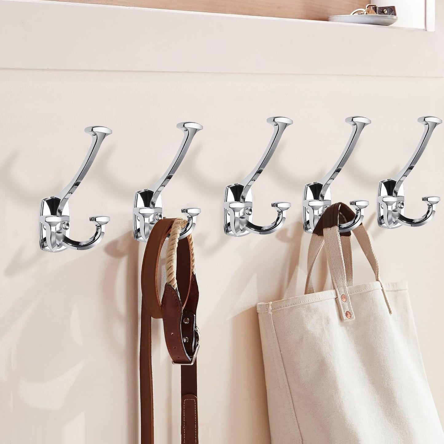 Large Wall Double-Sided Hook 2 Pack Polished Chrome Hook Decorative Heavy Duty Solid Large Coat Hooks for Towel Hanging Coats Robe Towel Bags Door Back 2 Prong Hooks
