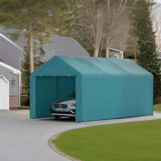 Carport 10x20 Heavy Duty Portable Garage w/Removable Sidewalls & Roll-Up Door Car Canopy Party Tents Waterproof UV Resistant All Weather Car Port for Trucks,Boats(Green)