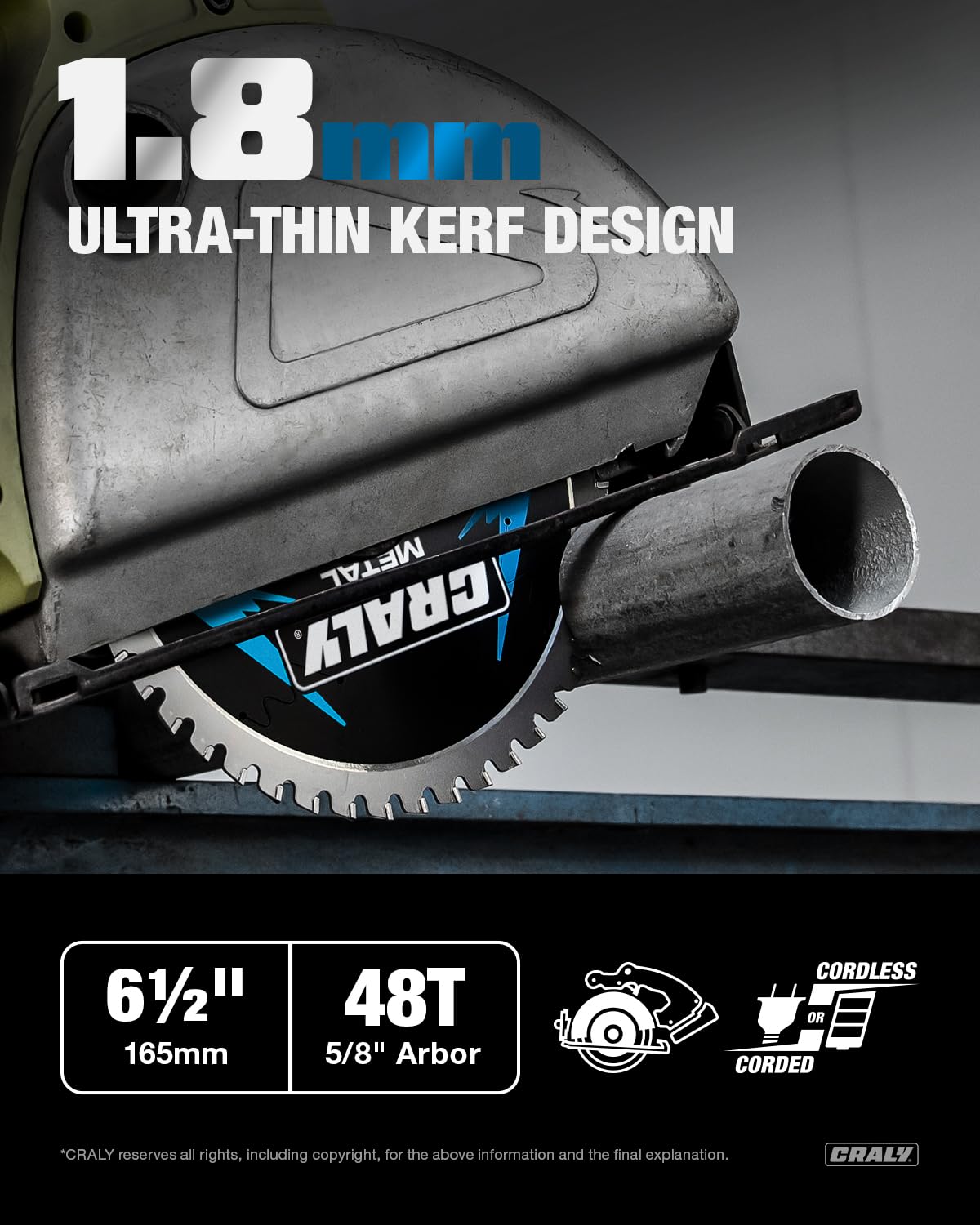 CRALY 6-1/2 Inch 48 Teeth Steel and Ferrous Metal Cutting Circular Saw Blade, 5/8 Inch Arbor, Thin Kerf, Professional Carbide Tipped Blade for Angle Iron, Threaded Rod, EMT Conduit(C0648MC)