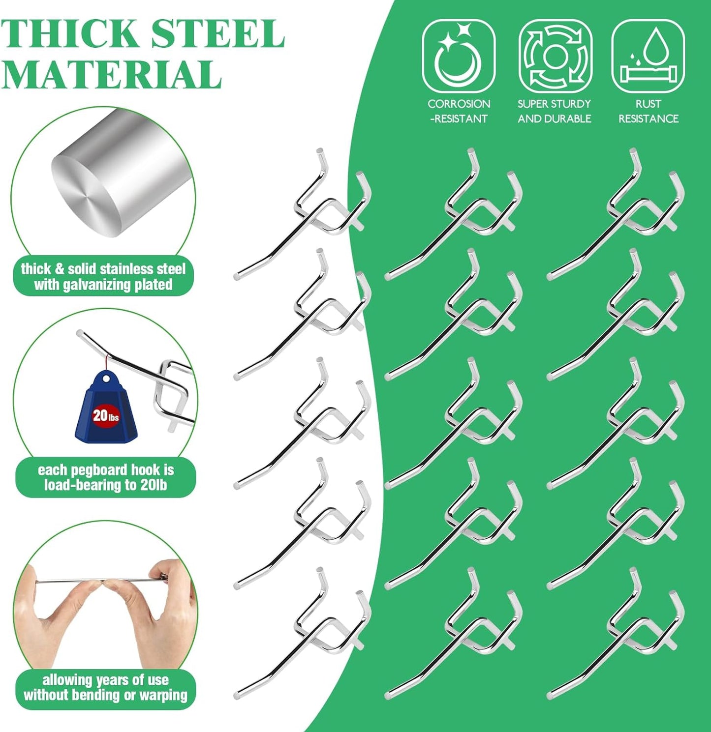 50Pcs 2"/5CM Pegboard Hooks Assortment Set, Metal Peg Board Hooks with 2.5mm Hole Pitch 4mm Wire Diameter Slatwall Hanging Hook for Garage Organization Wall Hanging (Silver)